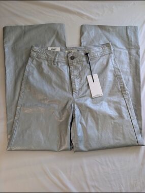 Oat New York Metallic Silver High Rise Wide Leg Pants